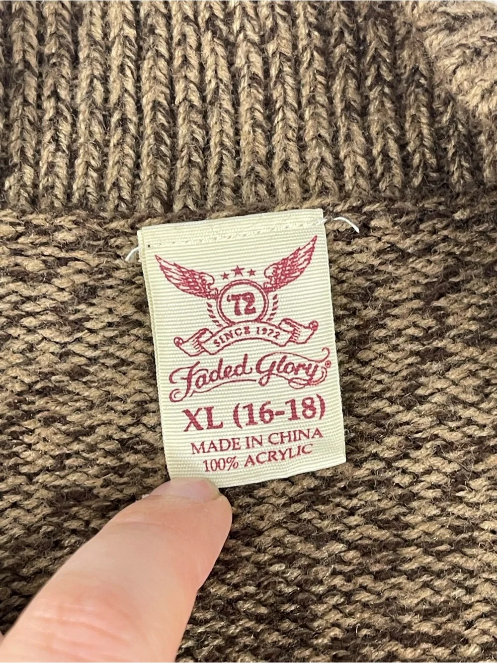 Faded Glory Brown Cable Knit Open Front Cardigan Sweater XL